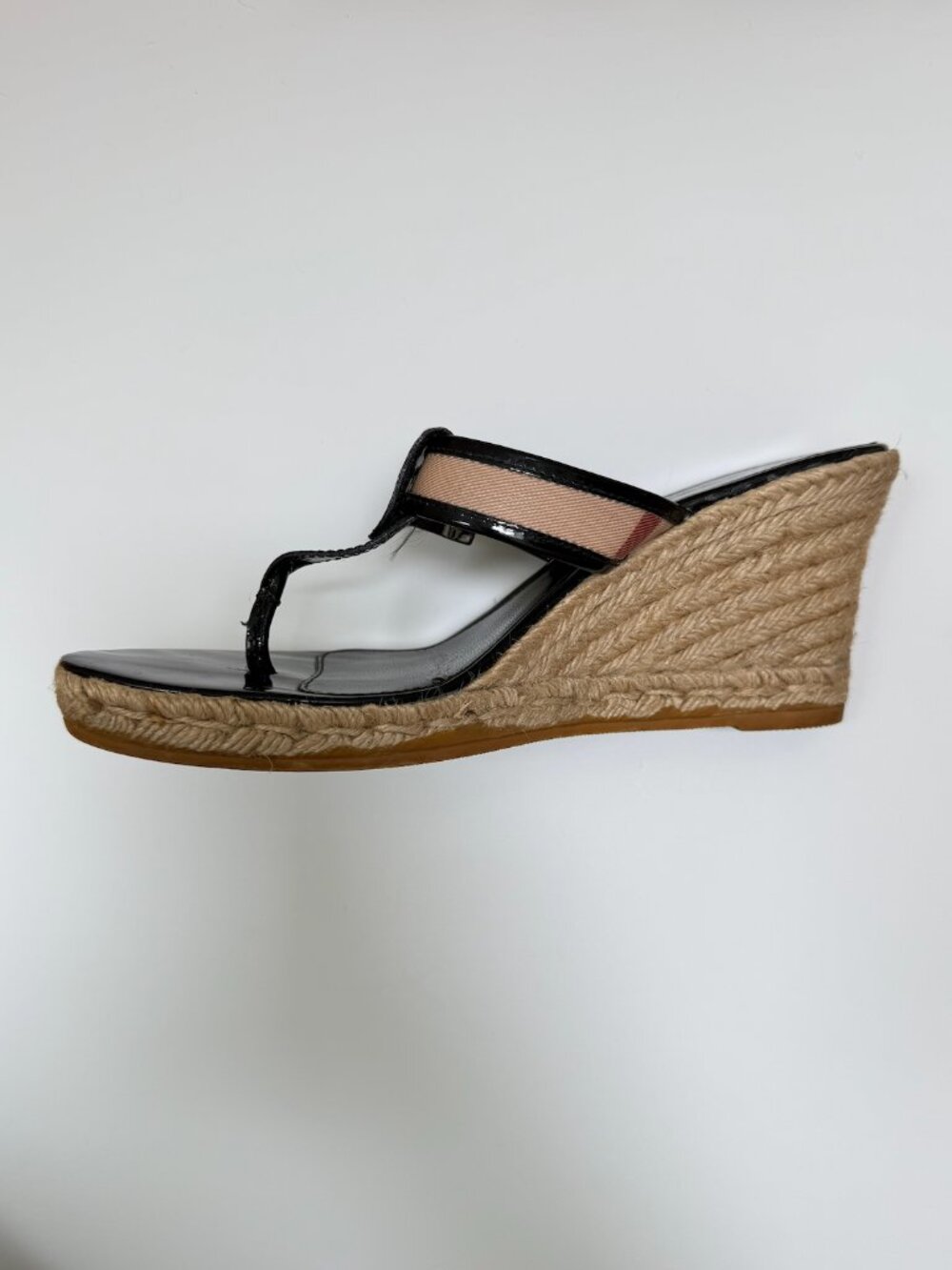 Burberry Nova Check Espadrille Wedge Sandals Black Patent Leather EU 41 - Picture 9 of 13